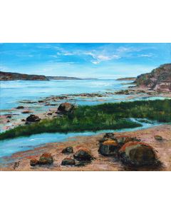 Paysage fleuve plage - Peinture, format moyen, par Jules Morissette